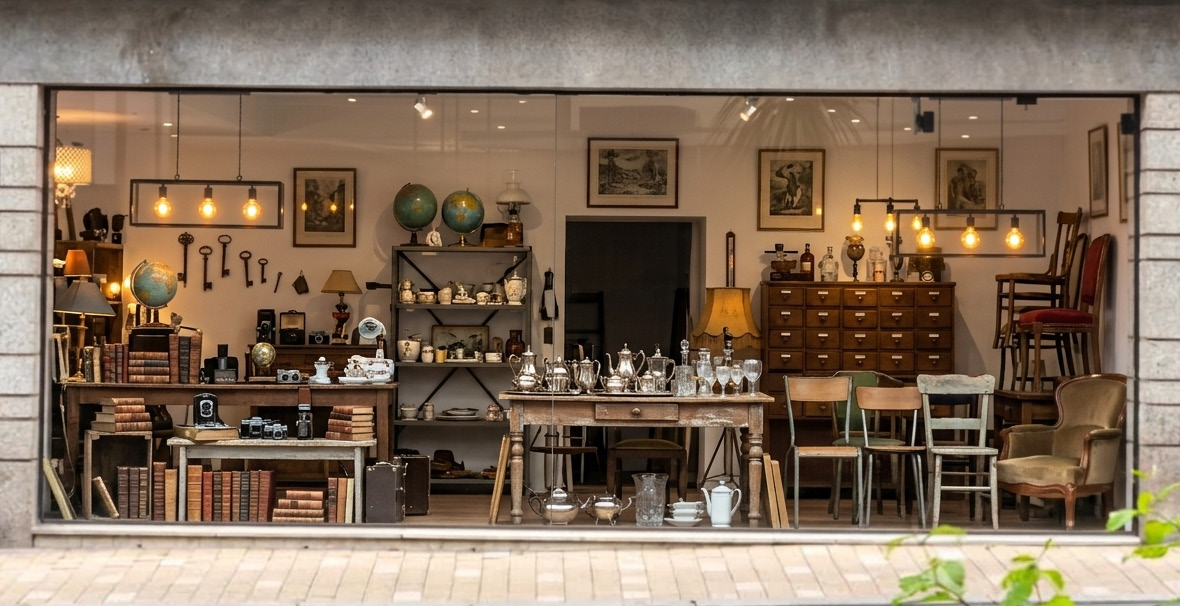 La vitrine du magasin ABG Antiquités Brocante Graslin à Nantes