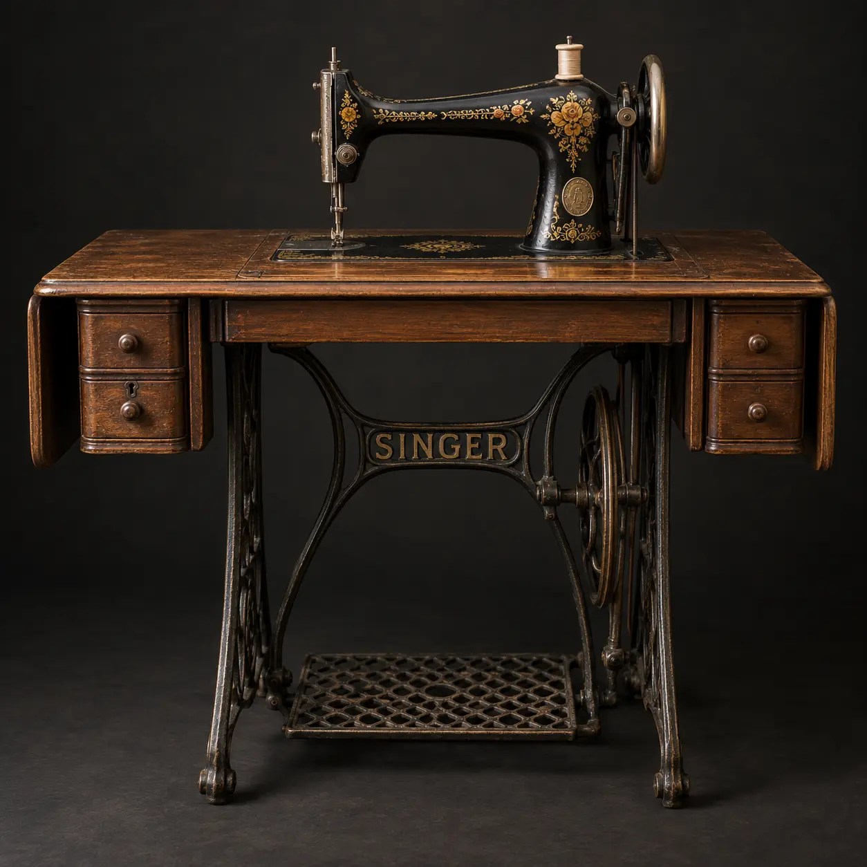 Machine à coudre Singer ancienne sur table